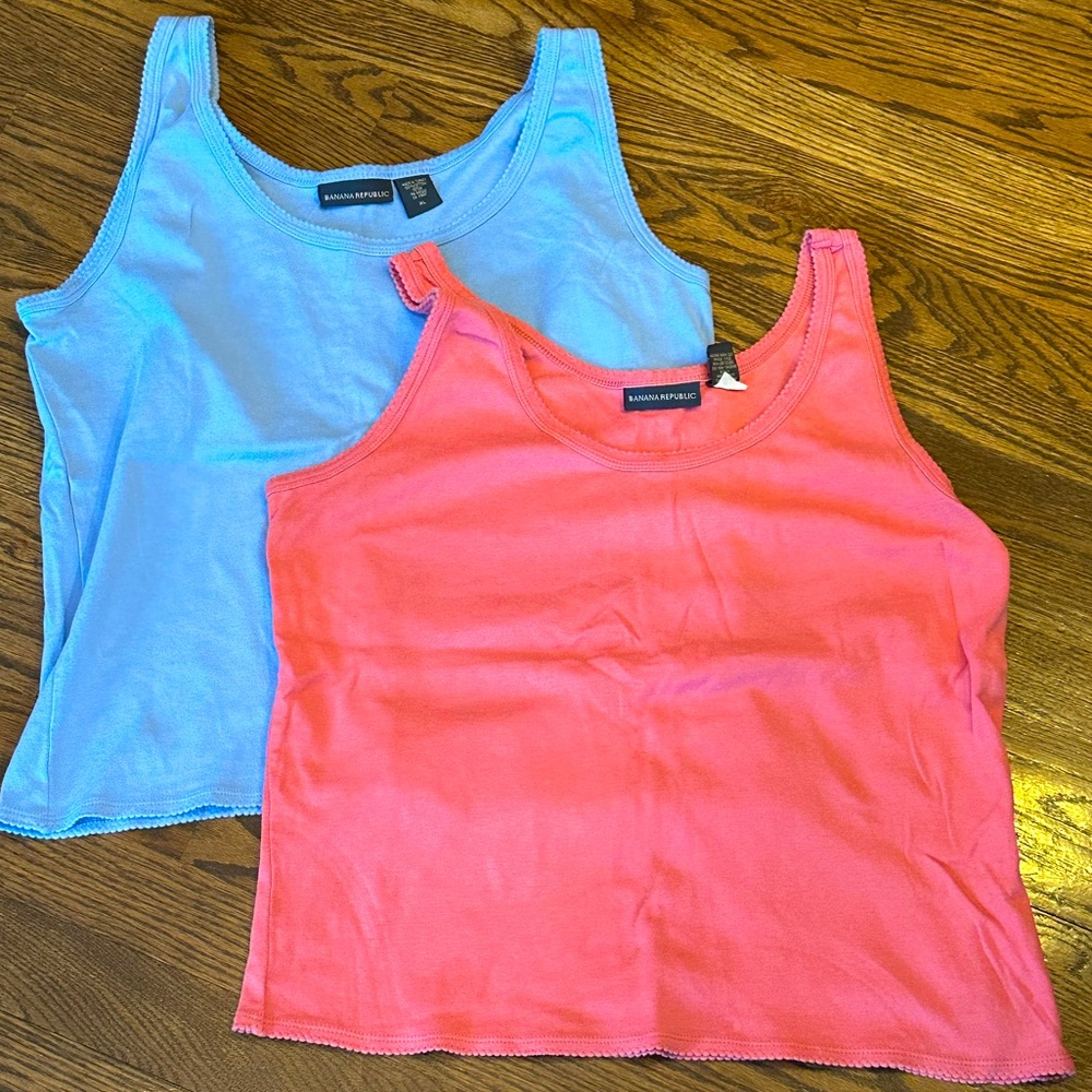 Lot of two cotton Banana Republic Tank Tops. One pink and one blue. NWOT. Large